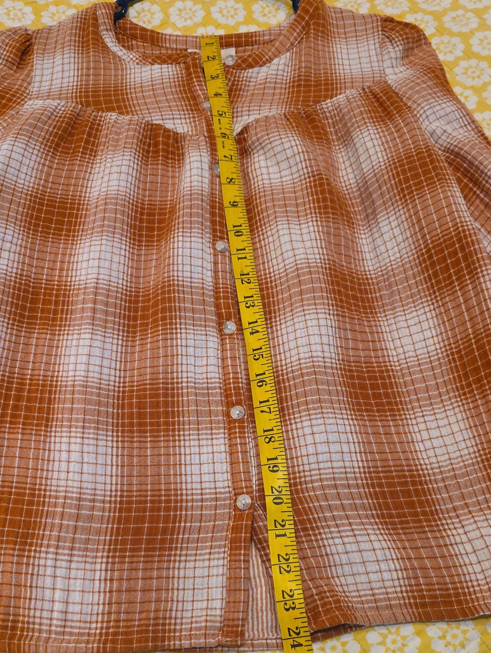Universal Thread Lightweight Orange Plaid Button-Front Women's Top Shirt Medium - Picture 6 of 12